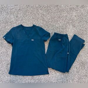 Figs Deep Teal V-Neck Scrub Top and scrub pant set